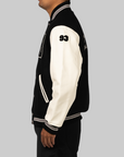 Embroidered Varsity Jacket - Black