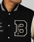 Embroidered Varsity Jacket - Black