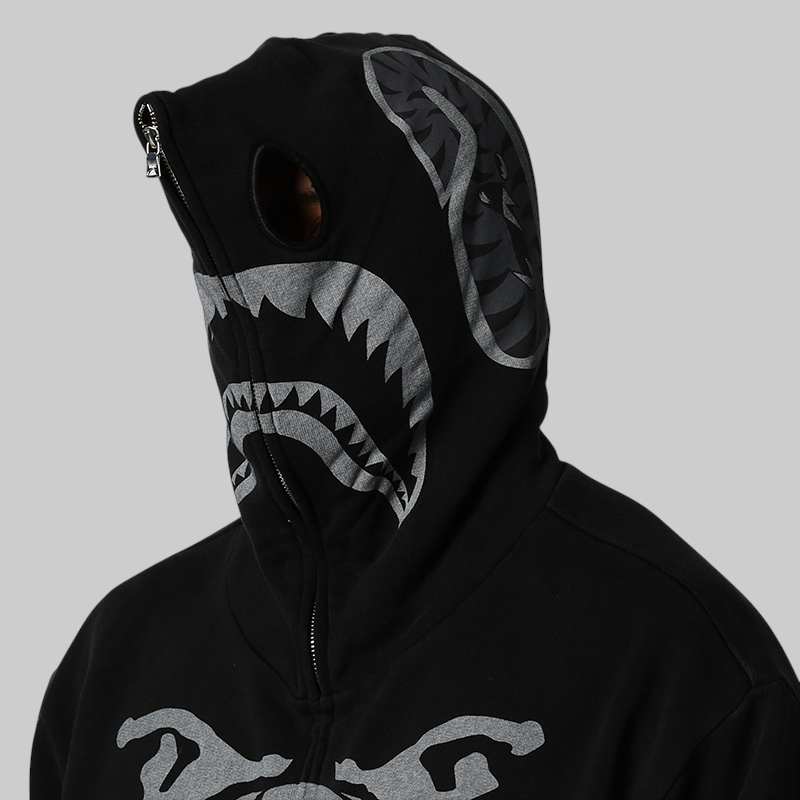 Skeleton Shark Heavy Washed Full Zip Hoodie - Black – LOADED