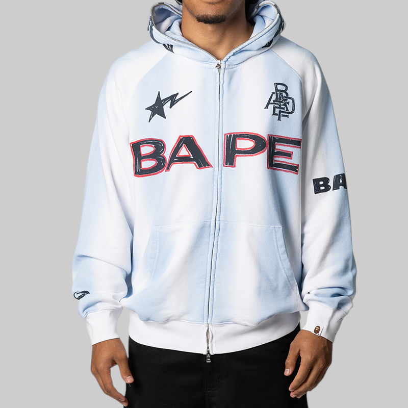 Hand Draw Football Shark Relaxed Fit Full Zip Hoodie - White – LOADED