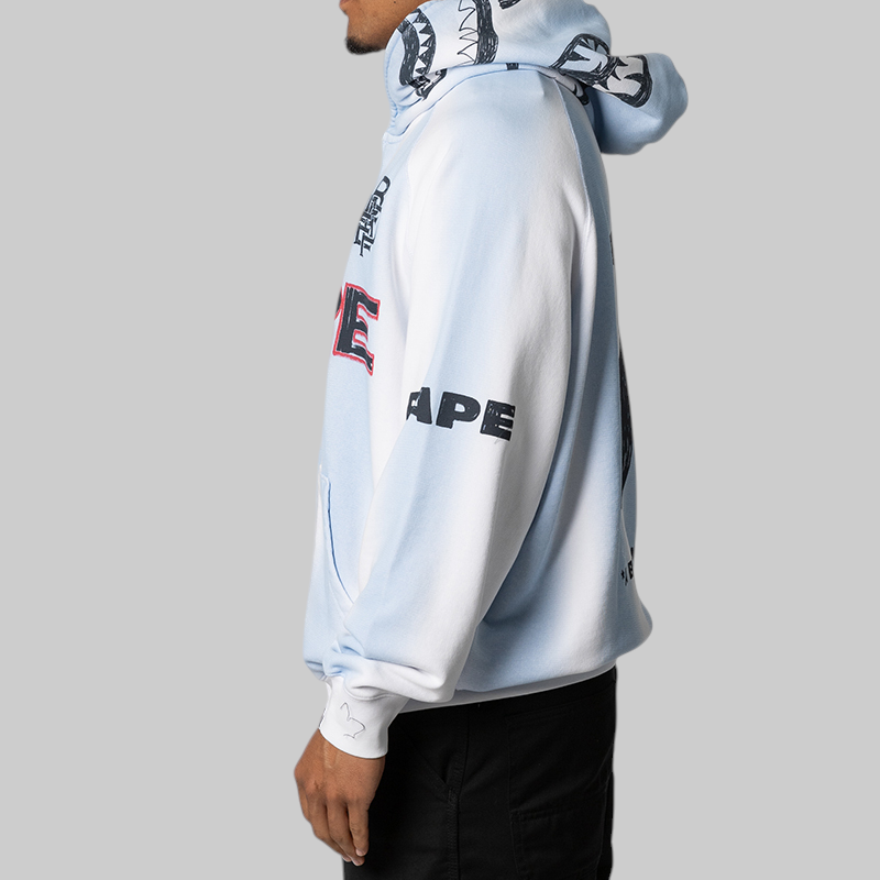 Hand Draw Football Shark Relaxed Fit Full Zip Hoodie - White – LOADED