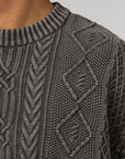 Washed Crewneck Cable Sweater - Black