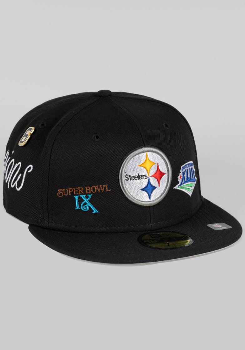 Men's New Era Black Pittsburgh Steelers Super Bowl Patch 59FIFTY Fitted Hat  