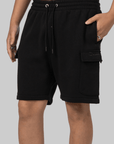Reverse Weave Cargo Short - Black