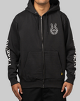 Logo Within Face Outline Zip Hoodie - Black