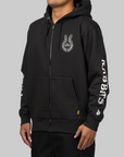 Logo Within Face Outline Zip Hoodie - Black
