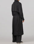 Rayon Twill Trench Coat - Black