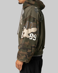 Reconstructed Applique Sweatshirt Zip Hoodie - Camo