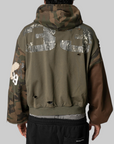 Reconstructed Applique Sweatshirt Zip Hoodie - Camo