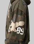 Reconstructed Applique Sweatshirt Zip Hoodie - Camo
