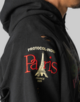 Paris Reconstructed Folded Zip Hoodie - Black