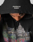 Paris Reconstructed Folded Zip Hoodie - Black