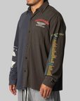 Paneled Jersey Button-Up Shirt - Black