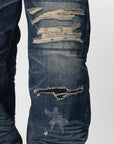Skull Stitch Ripped Denim Pant - Blue