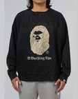 A Bathing Ape Overdye Relaxed Fit Crew - Black - LOADED