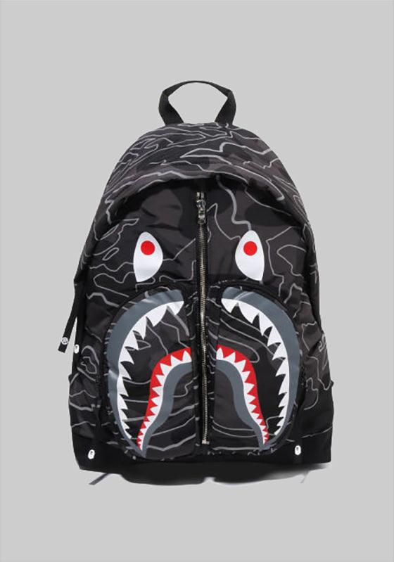 BAPE: Black Layered Line Camo Shark Backpack