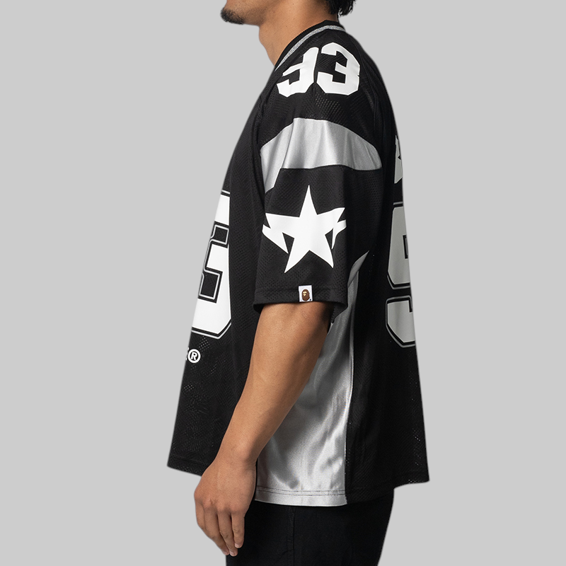 Solid Camo Jacquard Mesh Football Jersey - Black