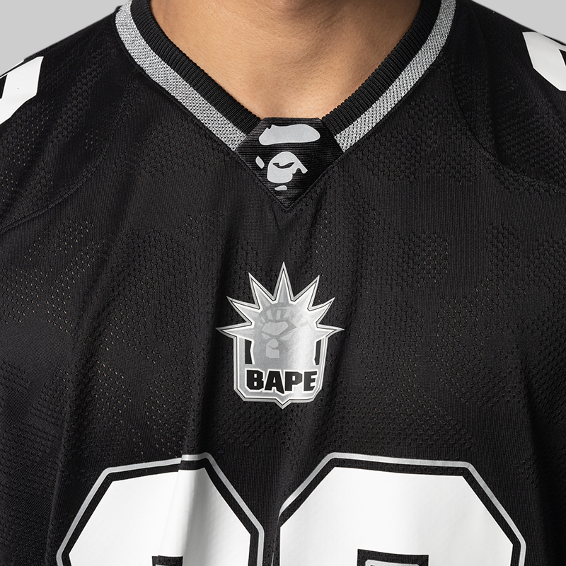 Solid Camo Jacquard Mesh Football Jersey - Black