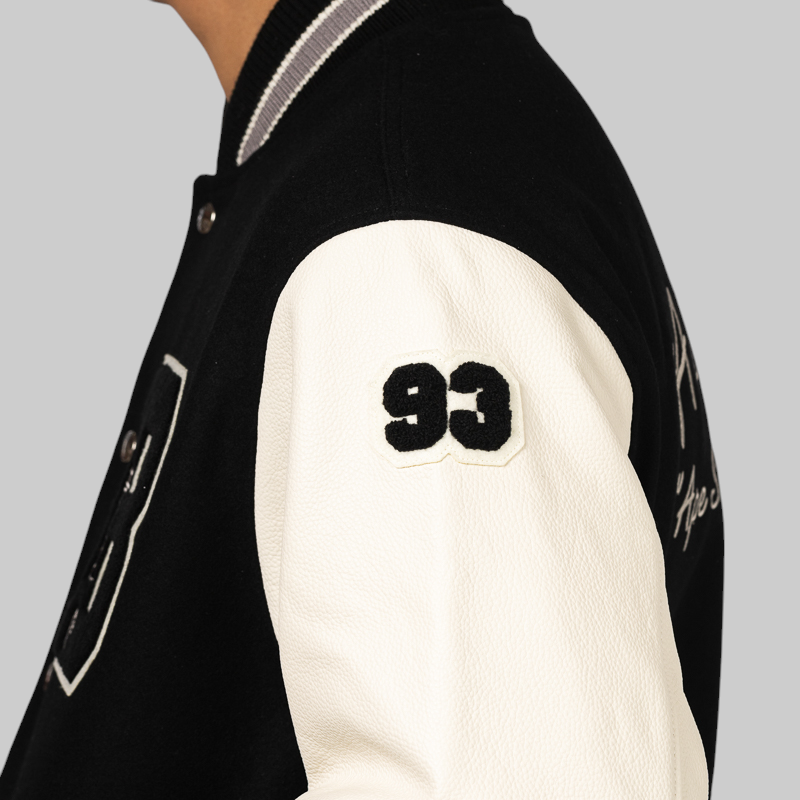 Embroidery Varsity Jacket - Black