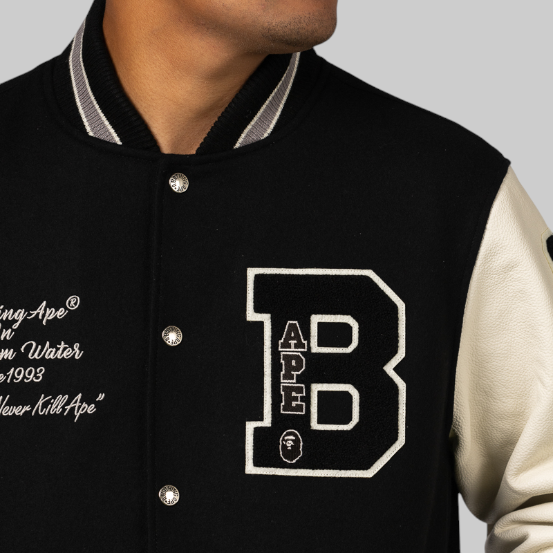 Embroidery Varsity Jacket - Black