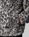 Wild Leopard Pattern Faux Fur Shark Full Zip Jacket - Grey