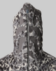Wild Leopard Pattern Faux Fur Shark Full Zip Jacket - Grey