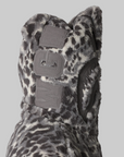 Wild Leopard Pattern Faux Fur Shark Full Zip Jacket - Grey