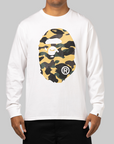 1st Camo Big Ape Head Long Sleeve - White/Yellow