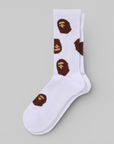 Ape Head Pattern Socks - White