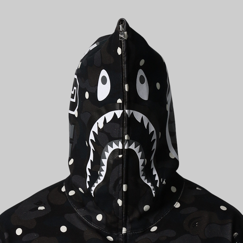 ABC Dot Shark Full Zip Hoodie - Black