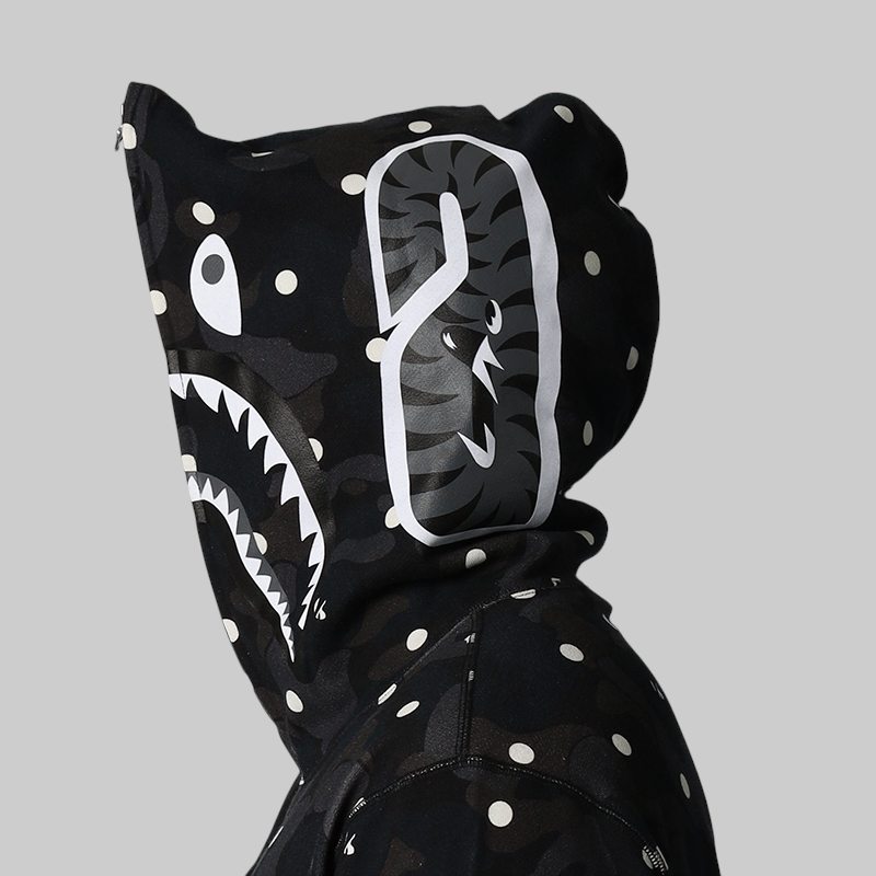 ABC Dot Shark Full Zip Hoodie - Black