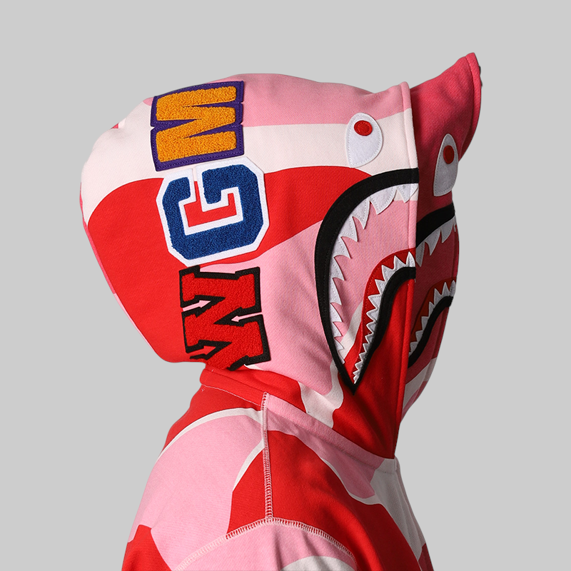 Mega ABC Camo Double Shark Relaxed Fit Hoodie - Pink