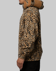 Wild Leopard Pattern Shark Relaxed Fit Full Zip Hoodie - Beige