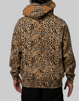 Wild Leopard Pattern Shark Relaxed Fit Full Zip Hoodie - Beige