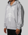 Skeleton Shark Heavy Washed Full Hoodie - Grey