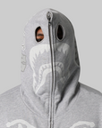Skeleton Shark Heavy Washed Full Hoodie - Grey