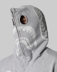 Skeleton Shark Heavy Washed Full Hoodie - Grey