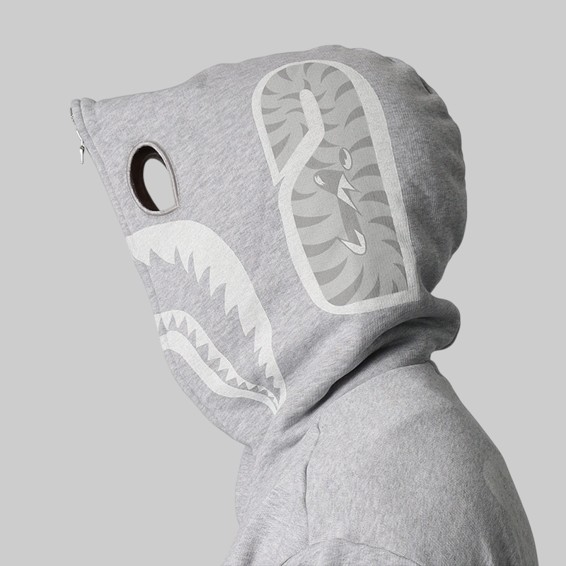 Skeleton Shark Heavy Washed Full Hoodie - Grey