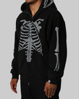 Skeleton Shark Heavy Washed Full Zip Hoodie - Black