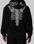 Skeleton Shark Heavy Washed Full Zip Hoodie - Black