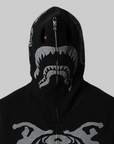 Skeleton Shark Heavy Washed Full Zip Hoodie - Black