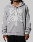 Skeleton Shark Heavy Washed Full Hoodie - Grey