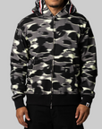 Screen Camo Shark Relaxed Fit Full Zip Hoodie - Black