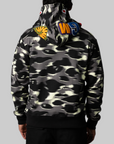 Screen Camo Shark Relaxed Fit Full Zip Hoodie - Black