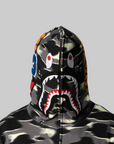 Screen Camo Shark Relaxed Fit Full Zip Hoodie - Black
