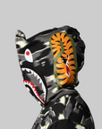 Screen Camo Shark Relaxed Fit Full Zip Hoodie - Black