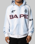 Hand Draw Football Shark Relaxed Fit Full Zip Hoodie - White