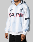 Hand Draw Football Shark Relaxed Fit Full Zip Hoodie - White