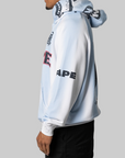 Hand Draw Football Shark Relaxed Fit Full Zip Hoodie - White