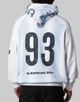 Hand Draw Football Shark Relaxed Fit Full Zip Hoodie - White